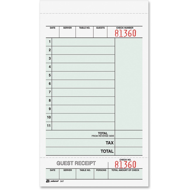 Adams 2-part Carbonless Guest Checks