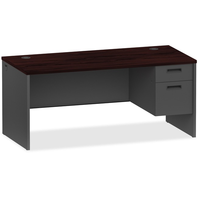 Lorell Mahogany/Charcoal Pedestal Desk