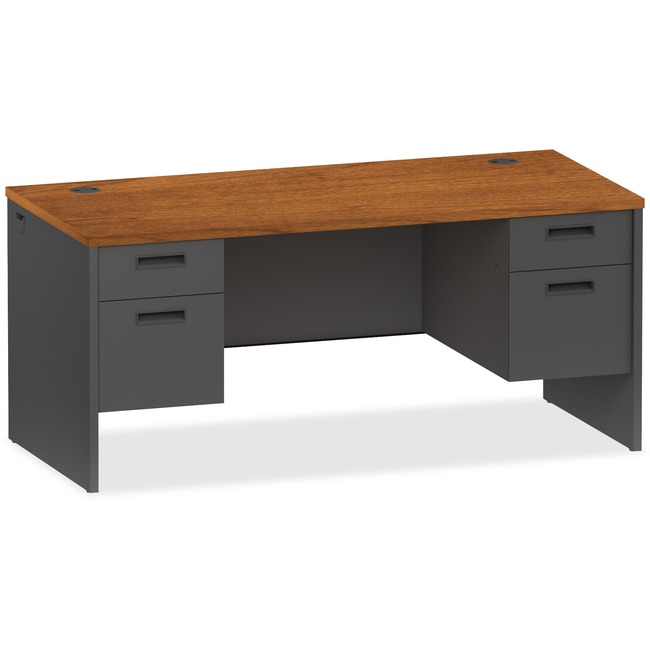 Lorell Cherry/Charcoal Pedestal Desk