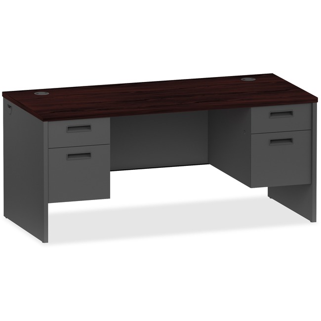 Lorell Mahogany/Charcoal Pedestal Desk