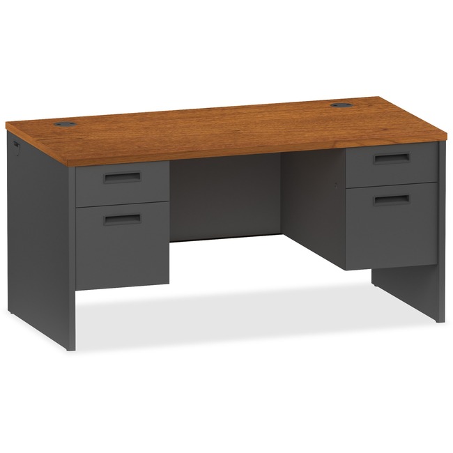 Lorell Cherry/Charcoal Pedestal Desk