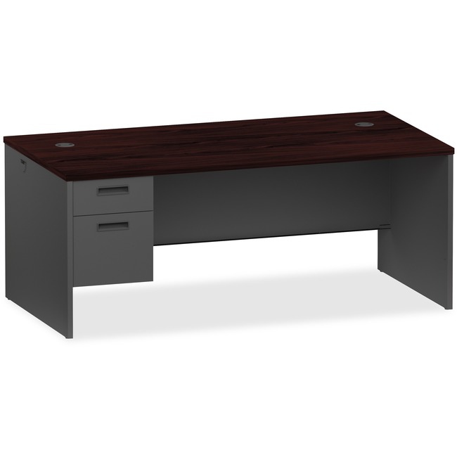 Lorell Mahogany/Charcoal Pedestal Desk