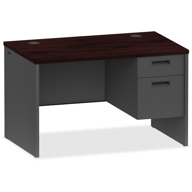 Lorell Mahogany/Charcoal Pedestal Desk