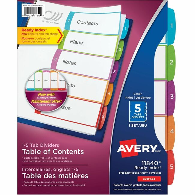Avery Ready Index Customizable Table of Contents Contemporary Multicolor Dividers