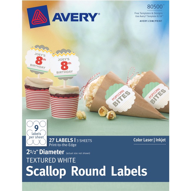 Avery Textured White Print-to-the-Edge Scallop Round Labels