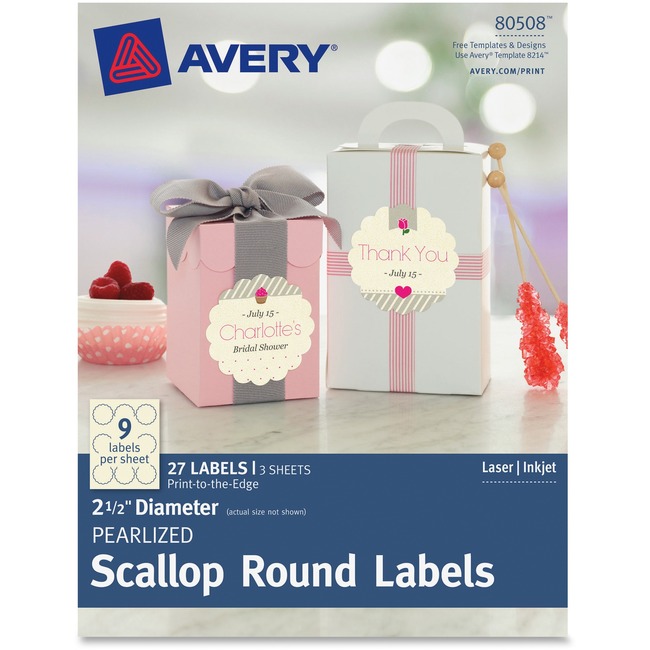 Avery Pearlized Ivory Print-to-the-Edge Scallop Round Labels