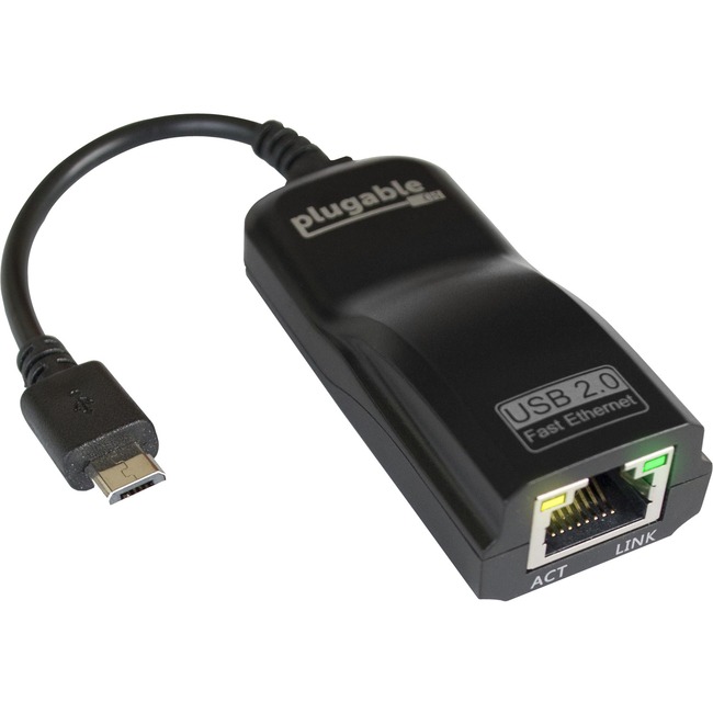 Plugable USB 2.0 OTG Micro-B to 100Mbps Fast Ethernet Adapter - Compatible with Windows Tablets, Raspberry Pi Zero, and Some Android Devices (ASIX AX88772A chipset).