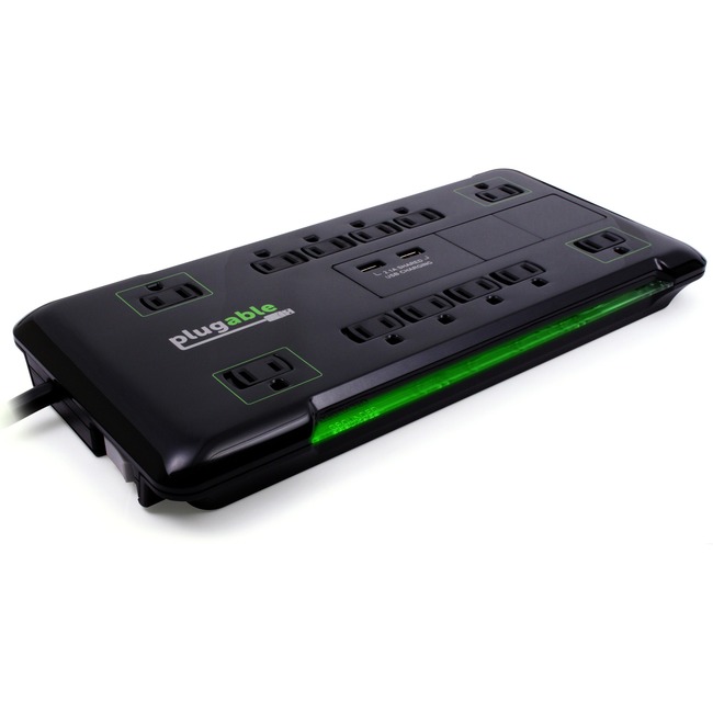 Plugable Surge Protector Power Strip - USB & 12 AC Outlets, 6 Ft Extension Cord