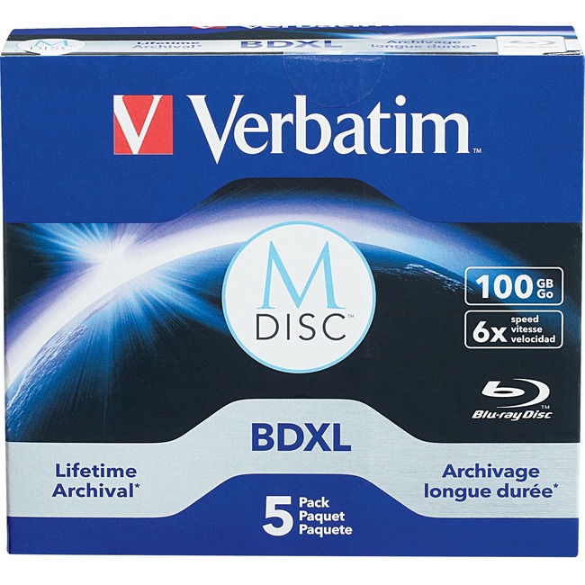 Verbatim M DISC BD-R XL 100GB 6X Lifetime Archival 5PK J/C
