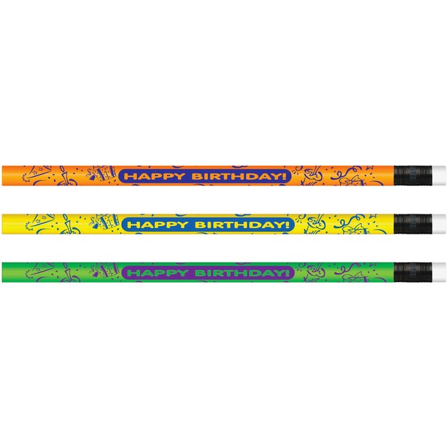 Moon Products Neon Happy Birthday Design Pencils