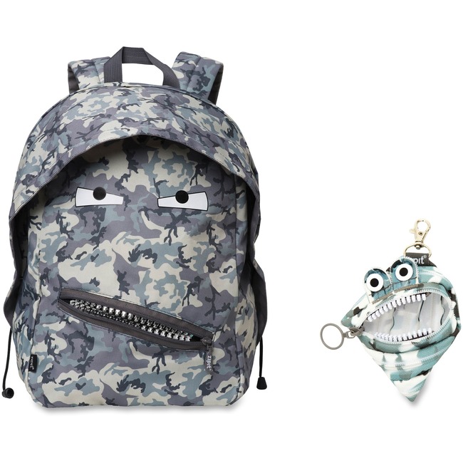 ZIPIT Grillz Carrying Case (Backpack) for Books, Binder, Clothing, Tablet, Snacks, Bottle, School - Gray Camouflage