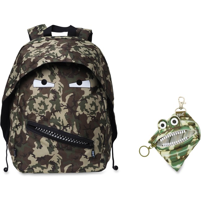 ZIPIT Grillz Carrying Case (Backpack) for Books, Binder, Clothing, Tablet, Snacks, Bottle, School - Camouflage Green