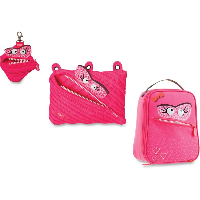 ZIPIT Monstar Carrying Case for Makeup, Memory Card, Key, Accessories, Food - Pink