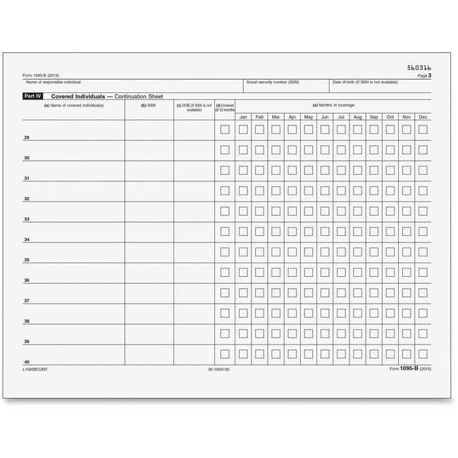 TOPS 1095B Continuation Sheet