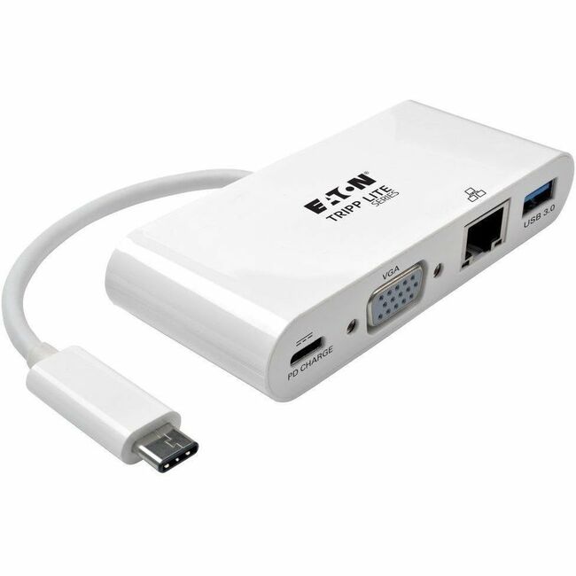 Tripp Lite USB C to VGA Multiport Video Adapter Converter w/ USB-A Hub, USB-C PD Charging Port & Gigabit Ethernet Port, USB Type C to VGA, USB-C, USB Type-C