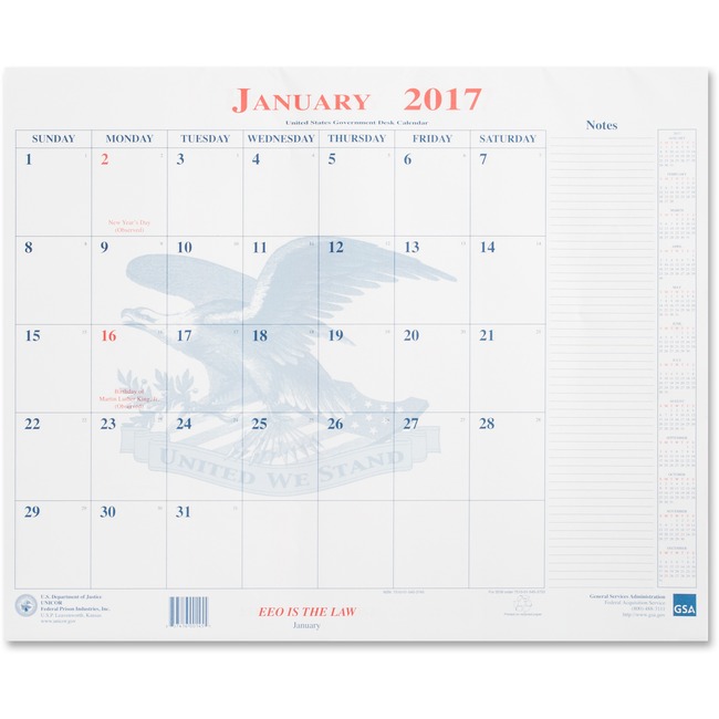 Unicor Fed Blotter Style Monthly Calendar Pad