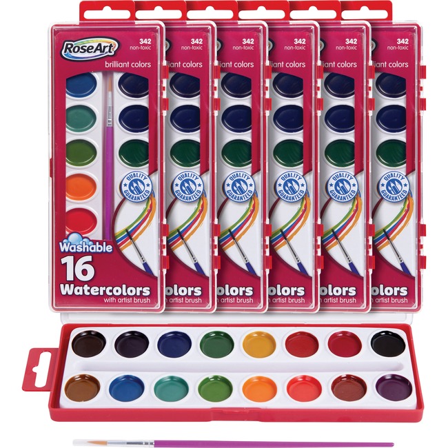 RoseArt 16-Color Washable Watercolors with Brush