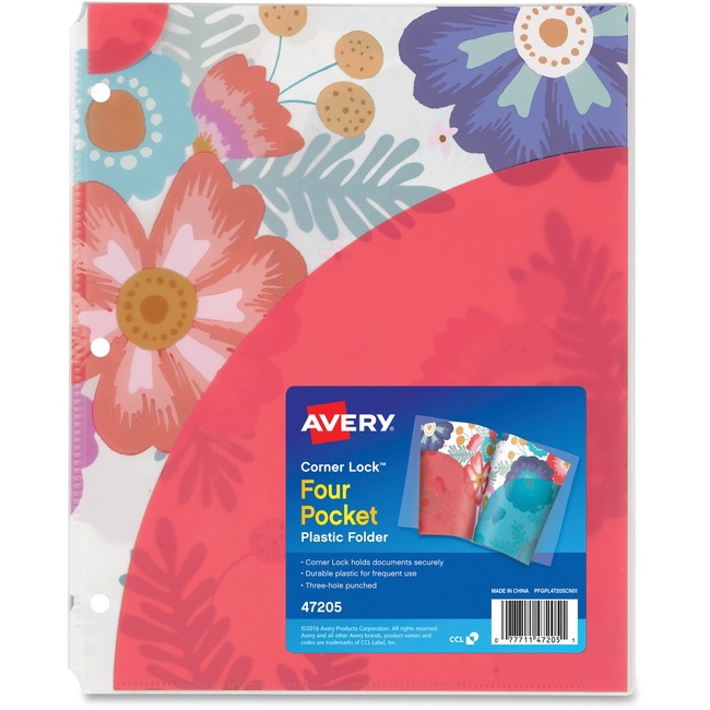 Avery Corner Lock Design Collection Four Pocket Plastic Folders