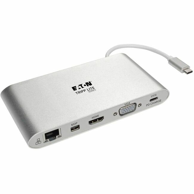 Tripp Lite USB-C Docking Station w/ USB-A , HDMI, VGA, mDP, Gbe, Memory Cards 3.5mm, USB C PD Charging 4K @ 30Hz