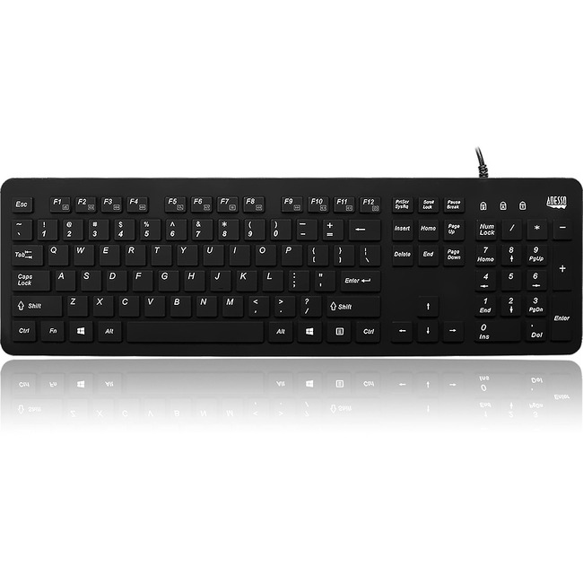Adesso Antimicrobial Waterproof Desktop Keyboard - Cable Connectivity - USB Interface - 10