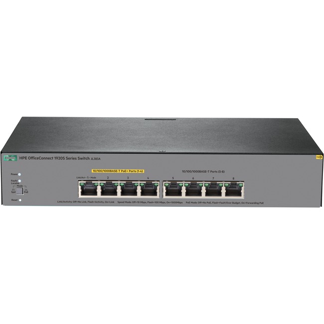 HPE OfficeConnect 1920S 8G PPoE+ 65W Switch - 8 Ports - Manageable - 3 Layer Supported - Twisted Pair - 1U High - Rack-mountable, Desktop - Lifetime Limited Warranty