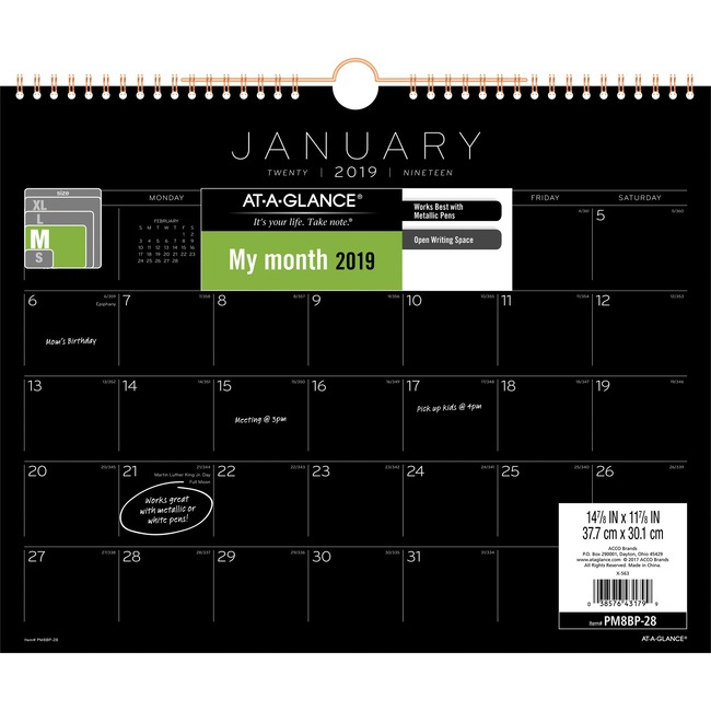 At-A-Glance Black Paper Monthly Wall Calendar