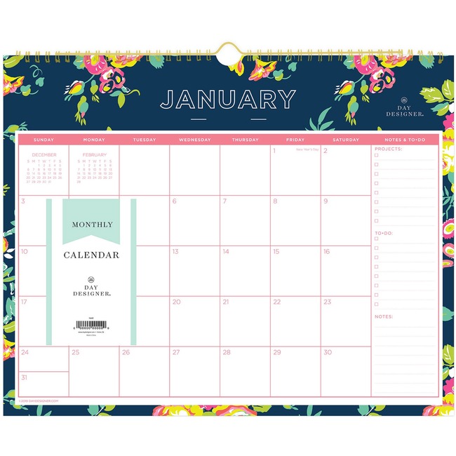 Blue Sky Day Designer Navy Floral Wall Calendar