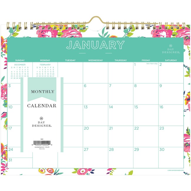 Blue Sky Day Designer White Floral Wall Calendar
