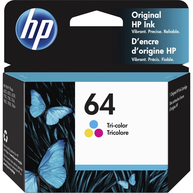 HP 64 Ink Cartridge - Tri-color - Inkjet - 165 Pages - 1 Each