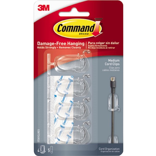 Command™ Clear Medium Cord Clips, 4 Clips, 5 Strips