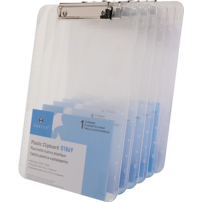Sparco Transparent Plastic Clipboards with Flat Clip