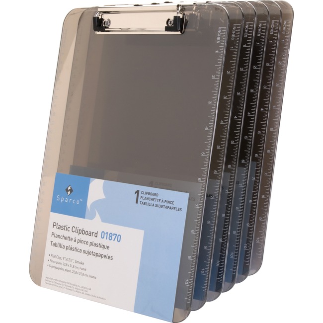 Sparco Transparent Plastic Clipboards with Flat Clip