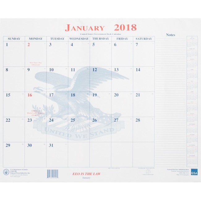 Unicor Fed Blotter Style Monthly Calendar Pad