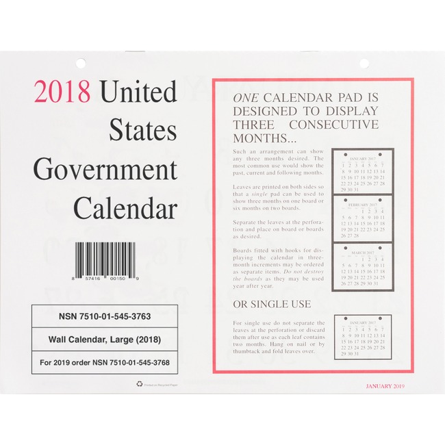 Unicor Fed Monthly Wall Calendar
