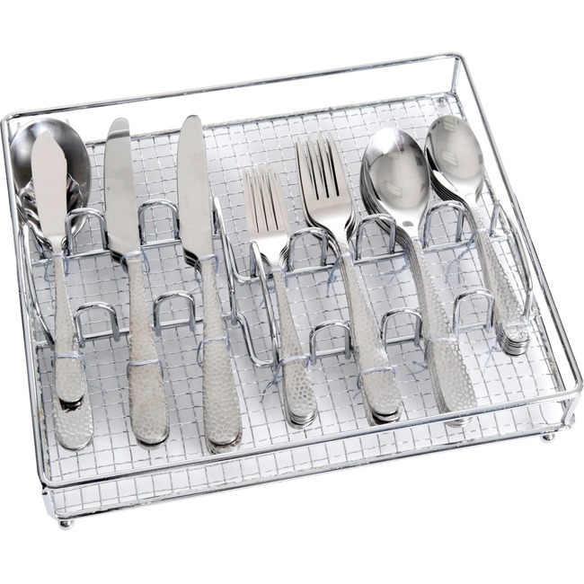 NEW Gibson 109532.46 Hammered 46 Piece Flatware Set w/ Wire Caddy