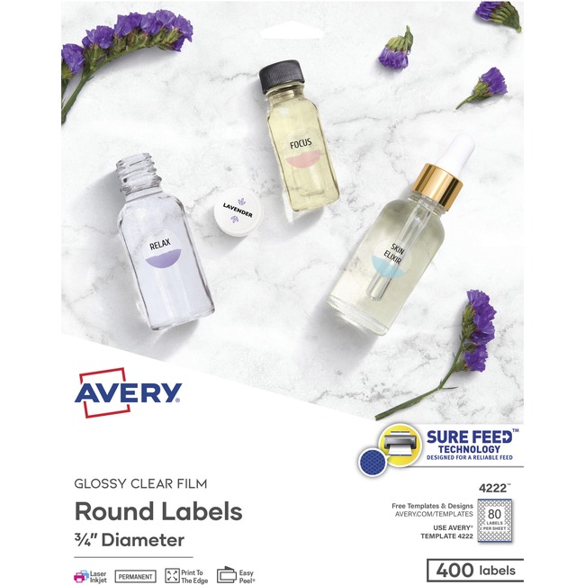 Avery Clear Glossy Print-to-the-Edge Round Labels