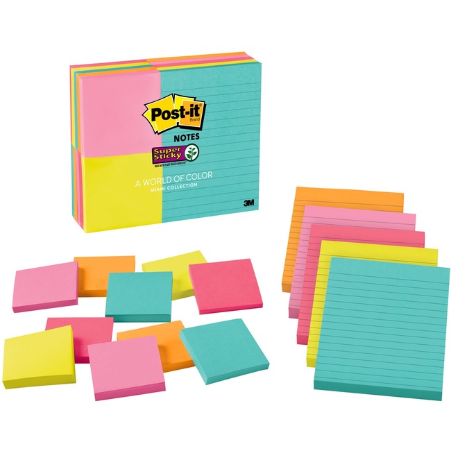 Post-it® Super Sticky Notes, Assorted Sizes, Miami Collection