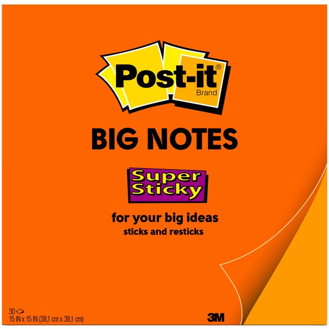 Post-it® Post-it Super Sticky Big Note, 15 in. x 15 in., Neon Orange