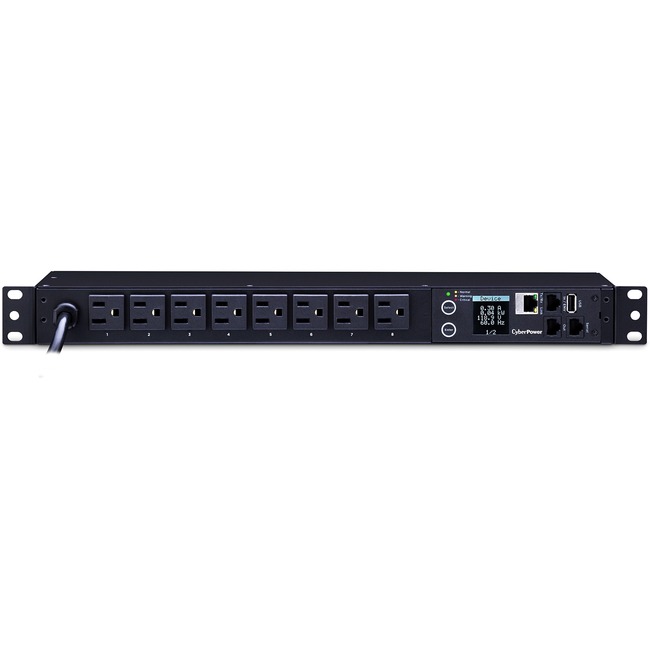 CyberPower PDU31001 Monitored PDU, 100-120V, 15A, 8 NEMA 5-15R Outlets, 1U Rackmount - Monitored - NEMA 5-15P - 8 x NEMA 5-15R - 120 V AC - Network (RJ-45) - 1U - Rack-mountable
