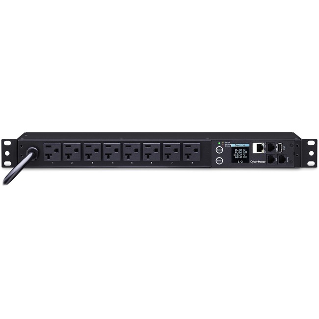 CyberPower PDU31002 Monitored PDU, 100-120V, 20A, 8 NEMA 5-20R Outlets, 1U Rackmount - Monitored - NEMA L5-20P - 8 x NEMA 5-20R - 120 V AC - Network (RJ-45) - 1U - Rack-mountable