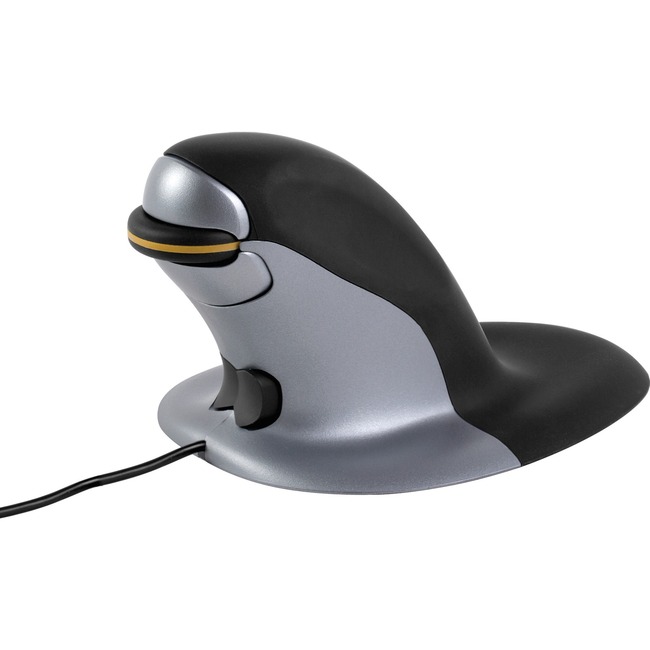Fellowes Penguin Ambidextrous Vertical Mouse - Wired Small - Laser - Cable - Black, Silver - 1 Pack - 1200 dpi - Symmetrical