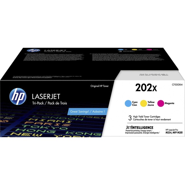 HP 202X (CF500XM) Toner Cartridge - Cyan, Magenta, Yellow - Laser - High Yield - 2500 Pages Cyan, 2500 Pages Magenta, 2500 Pages Yellow - 3 / Pack