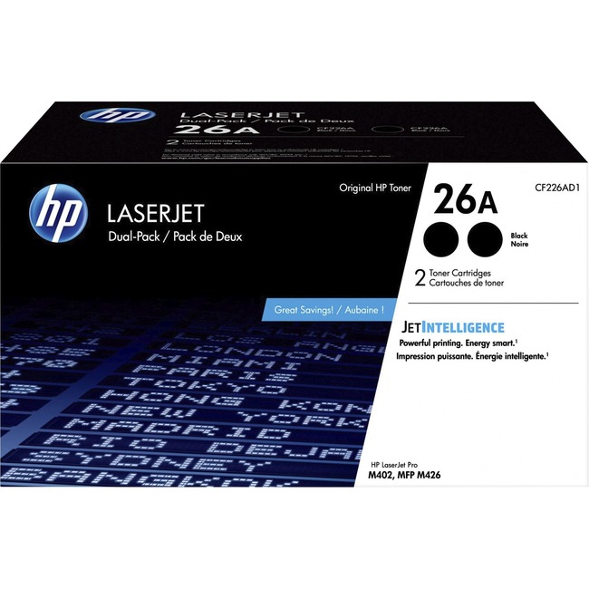 HP 26A (CF226AD1) Toner Cartridge - Black - Laser - 3100 Pages (Per Cartridge) - 2 Pack