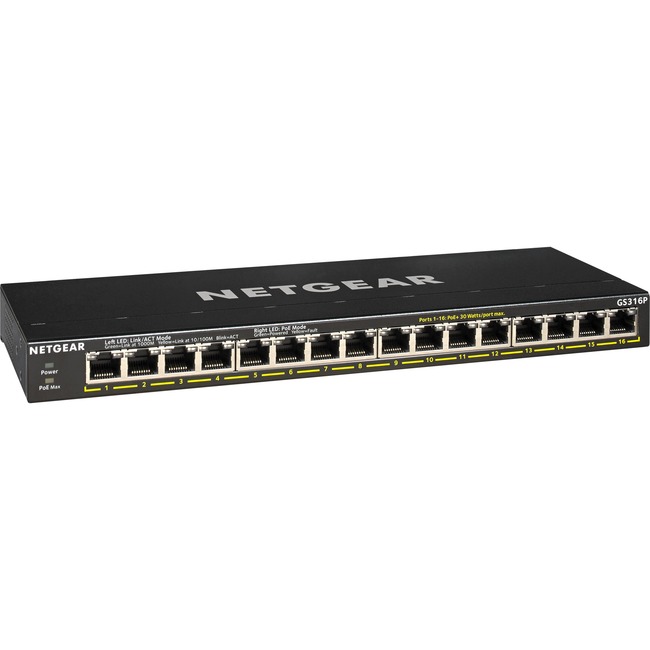 NETGEAR (GS316P-100NAS) 16-Port Gigabit Ethernet Unmanaged PoE+ Switch, with 16 x PoE+ @ 115W, 2 Layer Supported, Twisted Pair, Desktop, Wall Mountable, Rack-mountable, 3 Year Limited Warranty