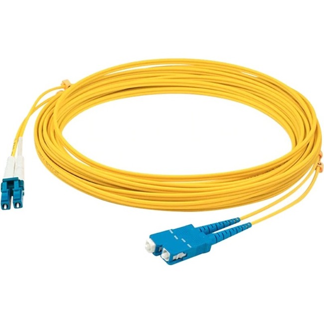 AddOn 12m SC to LC Yellow OS2 Duplex OFNP (Plenum-Rated) SMF Fiber Patch Cable