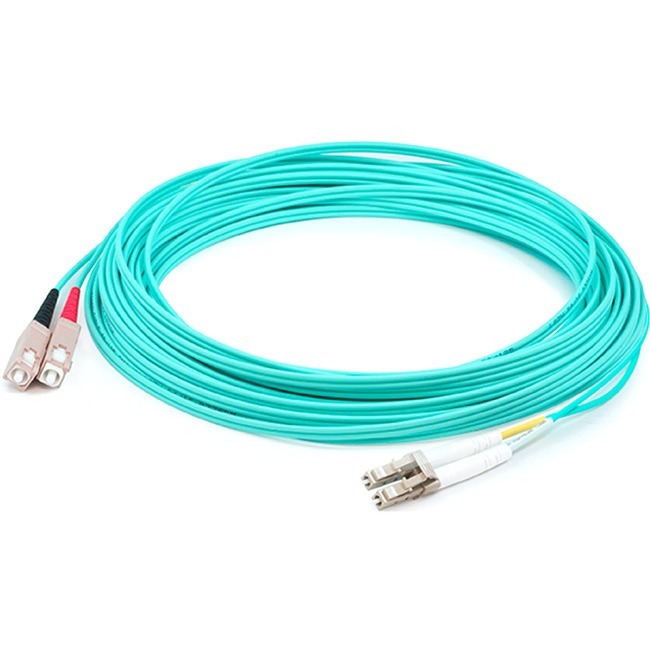 AddOn 82m SC to LC Aqua OM4 Duplex OFNP (Plenum-Rated) Fiber Patch Cable