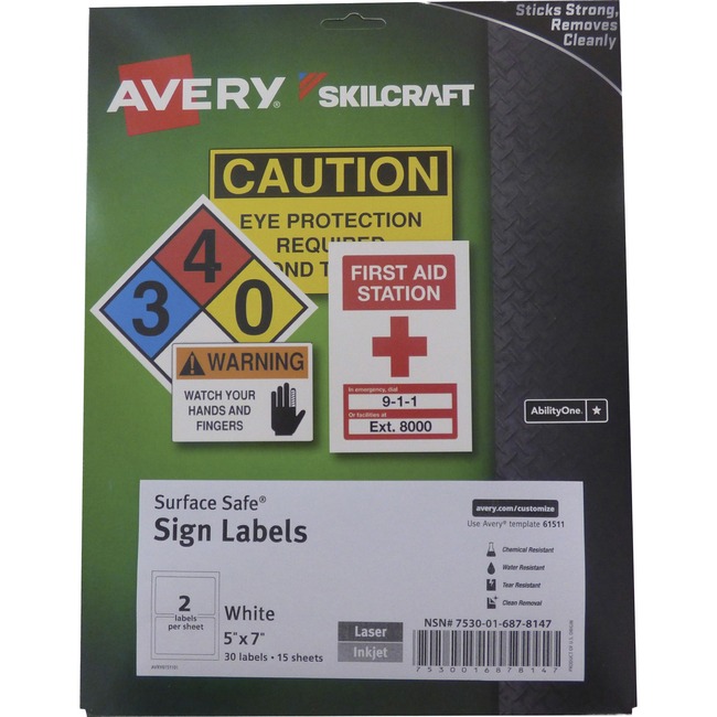 SKILCRAFT Avery Surface Safe Sign Labels