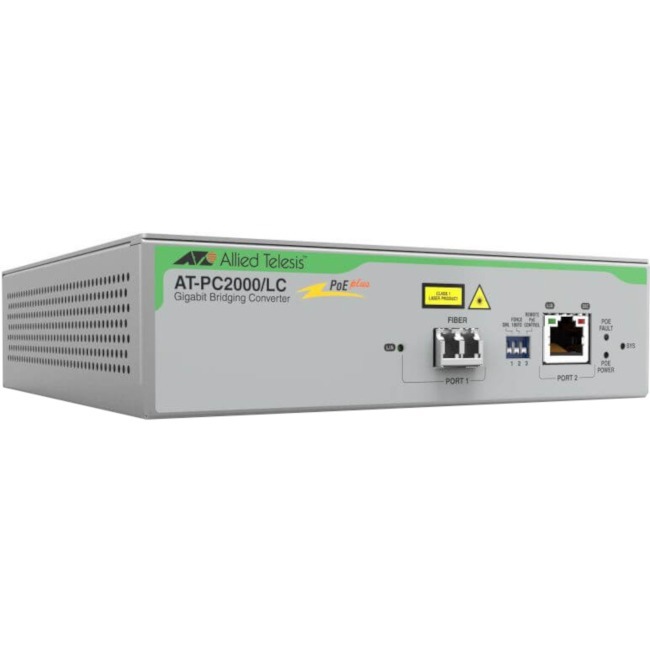 Allied Telesis PoE+ to Fiber Switching Media Converter - Network (RJ-45) - 1x PoE+ (RJ-45)