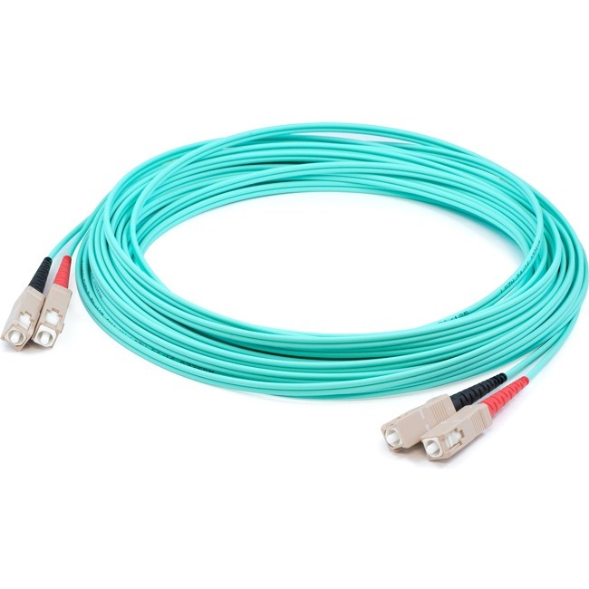 AddOn 31m SC to SC Aqua OM4 Duplex OFNR (Riser-Rated) Fiber Patch Cable