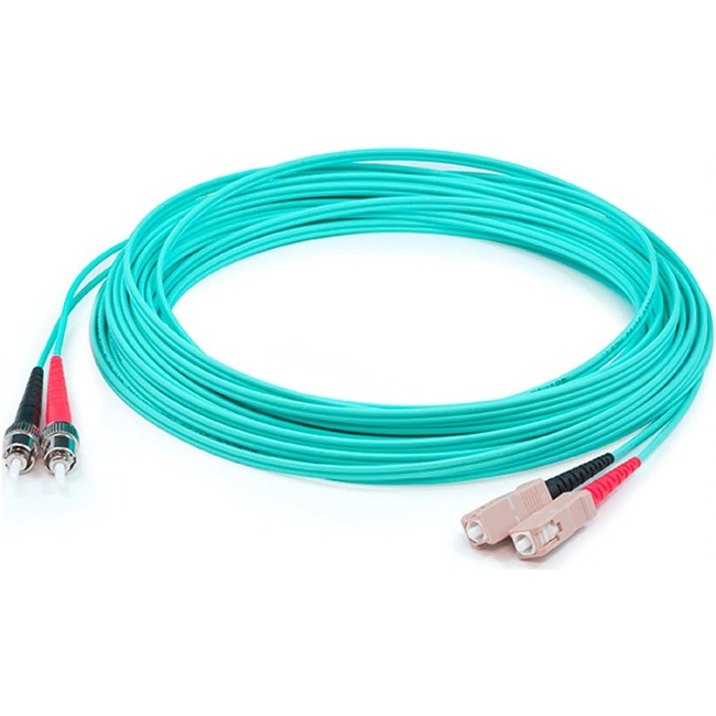 AddOn 47m ST to SC Aqua OM4 Duplex OFNP (Plenum-Rated) Fiber Patch Cable